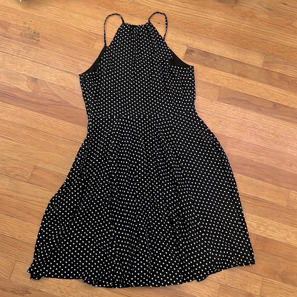 Express Chiffon Polka Dot Skater Lined Mini Dress Spaghetti Straps 0 - Picture 3 of 4